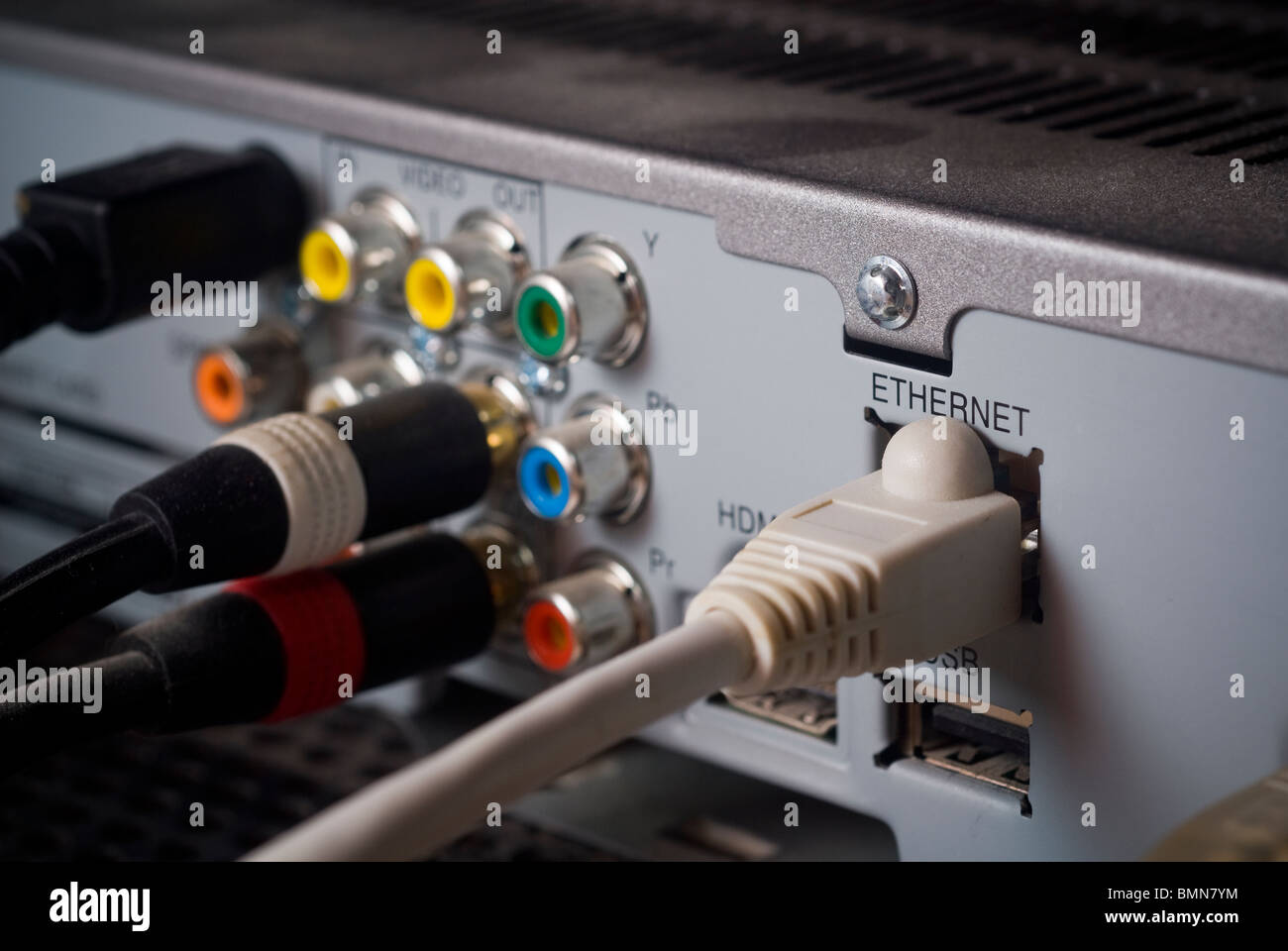 Various ports on the rear of a set top box are seen on Monday, June 7, 2010. (© Richard B. Levine) Stock Photo