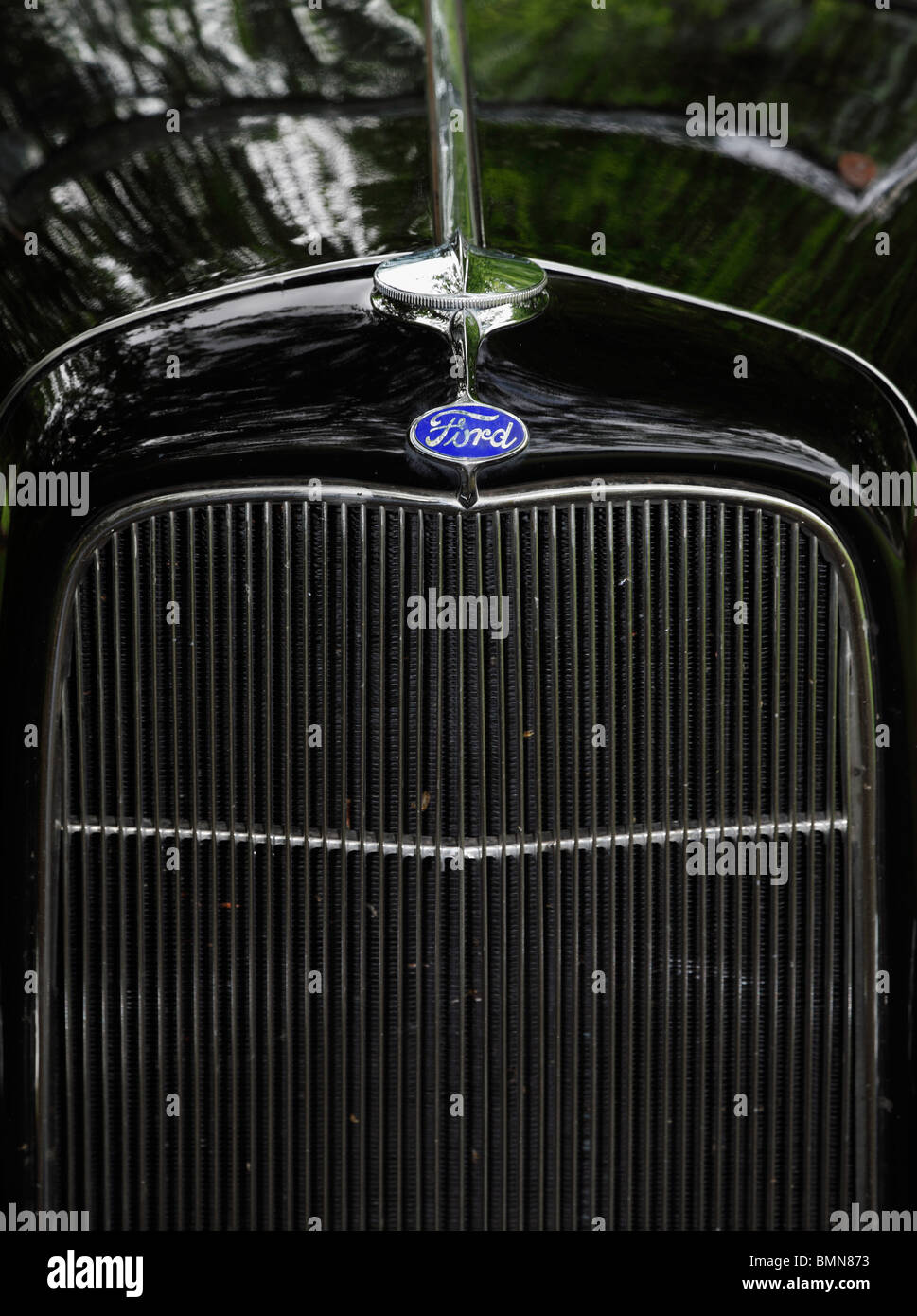 Ford logo on a 1932 Ford Model 18 Roadster. Stock Photo