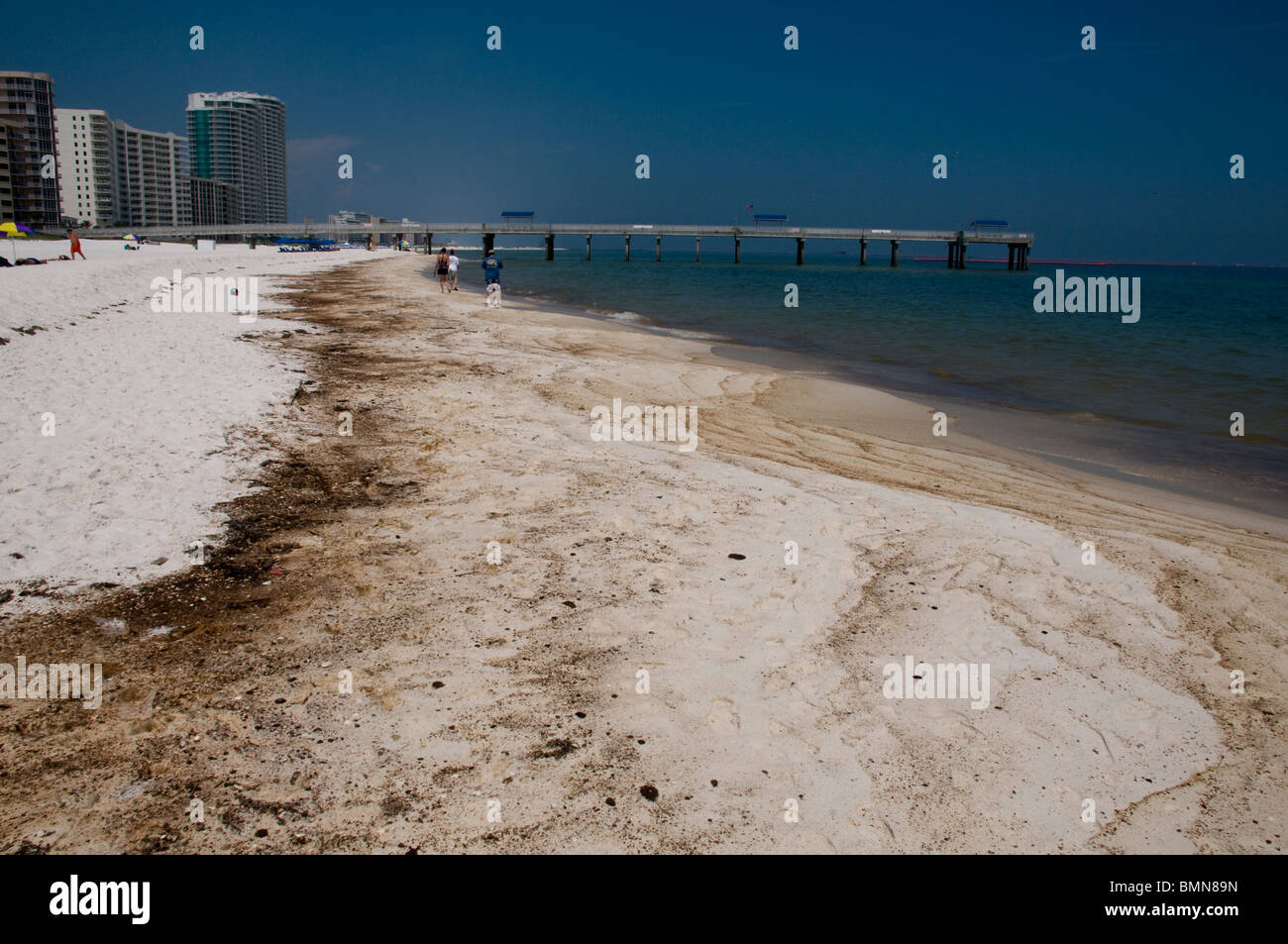 Tar washes up along Orange Beach in Alabama during the 2010 British Petroleum Oil Spill Stock Photo