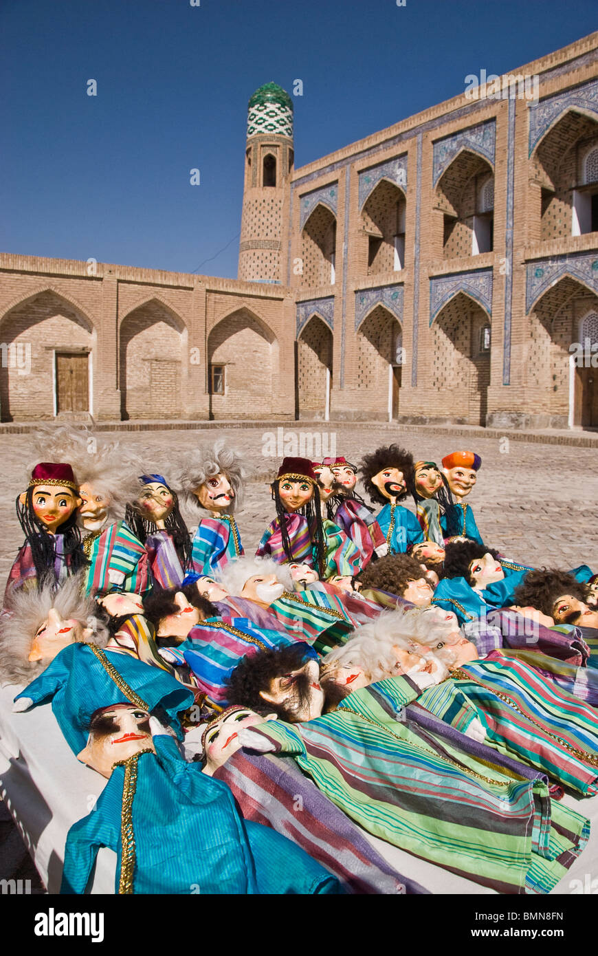 Puppets on sale, Streets of Khiva, Uzbekistan, Asia. Stock Photo