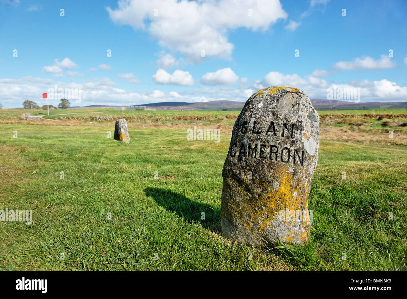 Jacobite gravestone of Clan Cameron on the Culloden battlefield, near Inverness, Highland, Scotland, UK Stock Photo