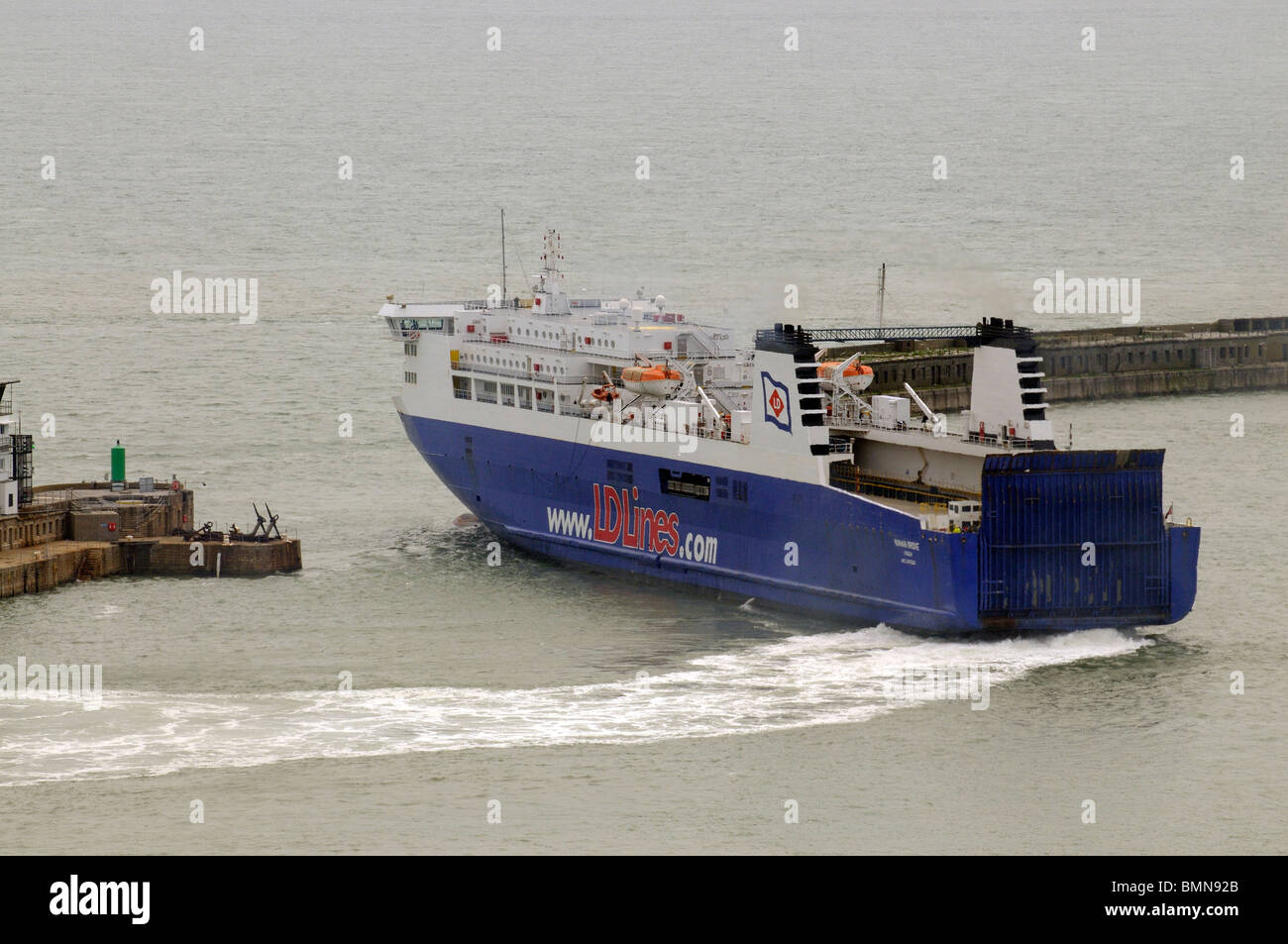 LD Lines roro cross channel Norman Bridge ferry departing Dover Harbour Kent England UK Stock Photo