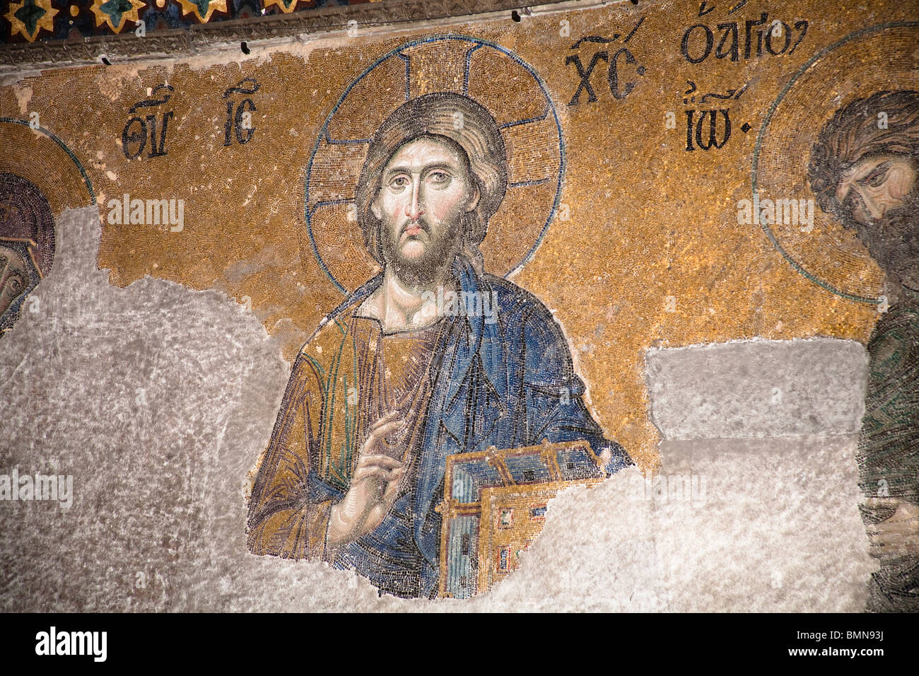 Deesis mosaic of Jesus Christ inside Haghia Sophia Mosque, Istanbul, Turkey Stock Photo