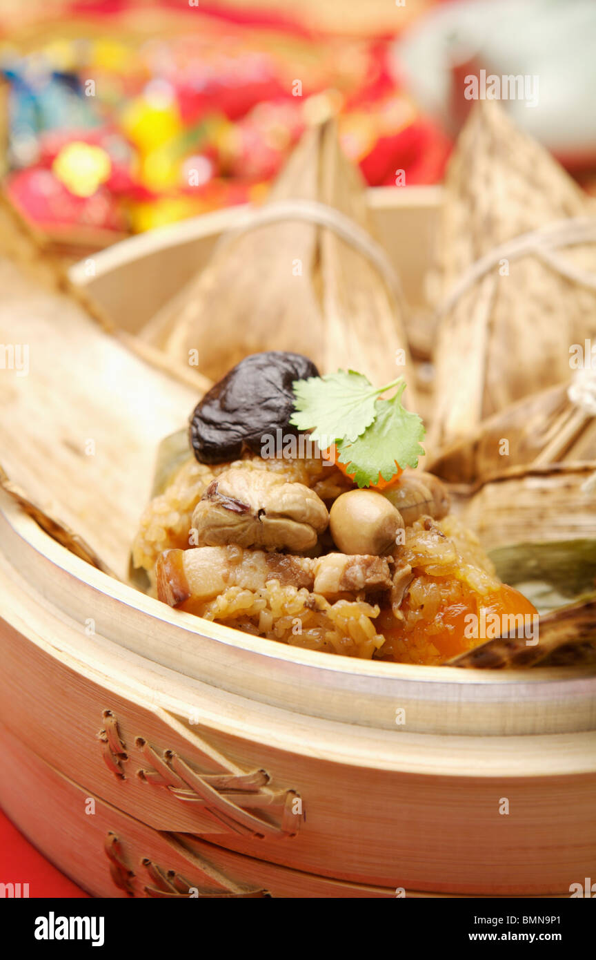 Open Dumpling With Rice Chinese Rice Dumpling Stock Photo - Alamy