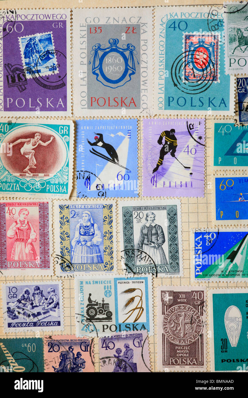 polish postage stamps in album Stock Photo