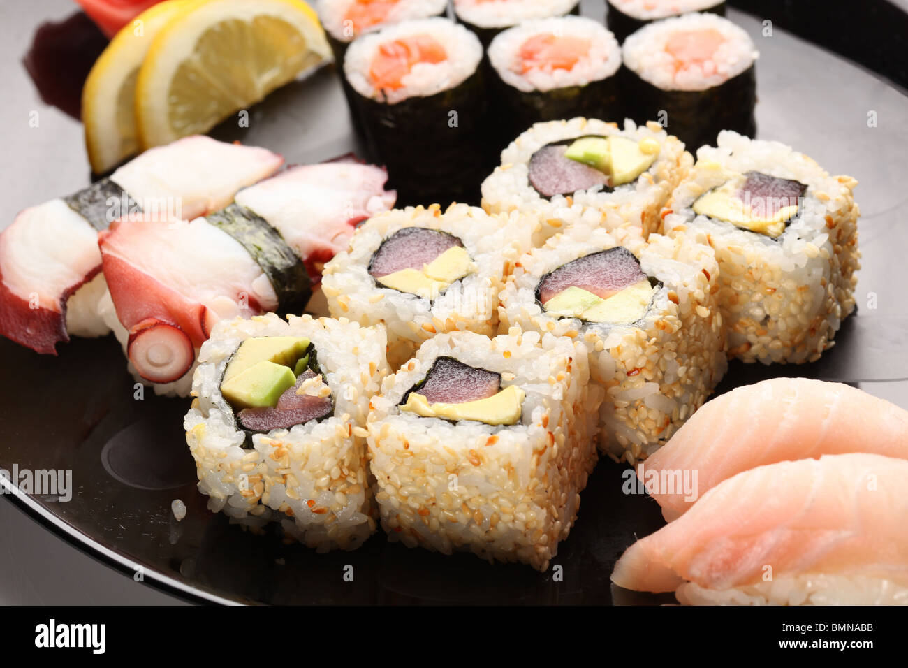 set of Japanese sushi on a plate Stock Photo Alamy