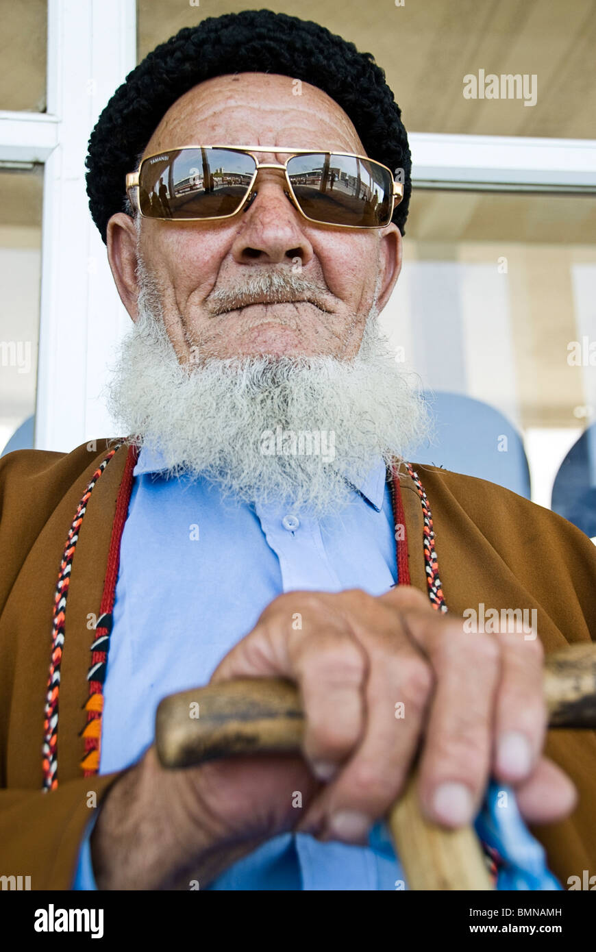 Portrait of a man at the bus station, Ashgabatl, Turkmenistan. Stock Photo