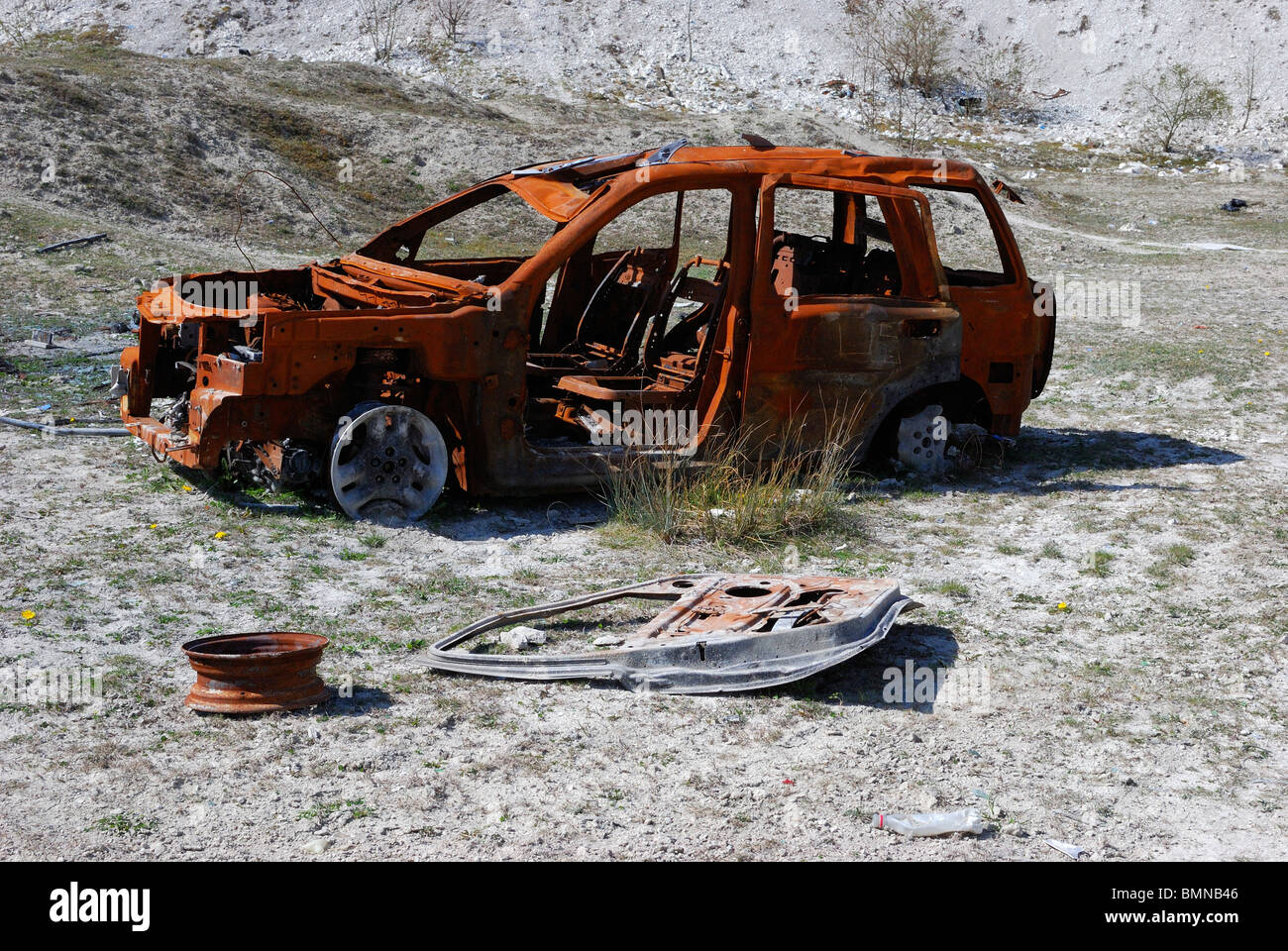 Land Rover Freelander Left Abandoned in Quarry Stock Photo