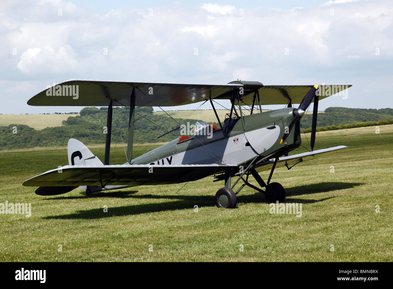 A historic Tiger Moth aeroplane at Compton Abbas airfield in England Stock Photo