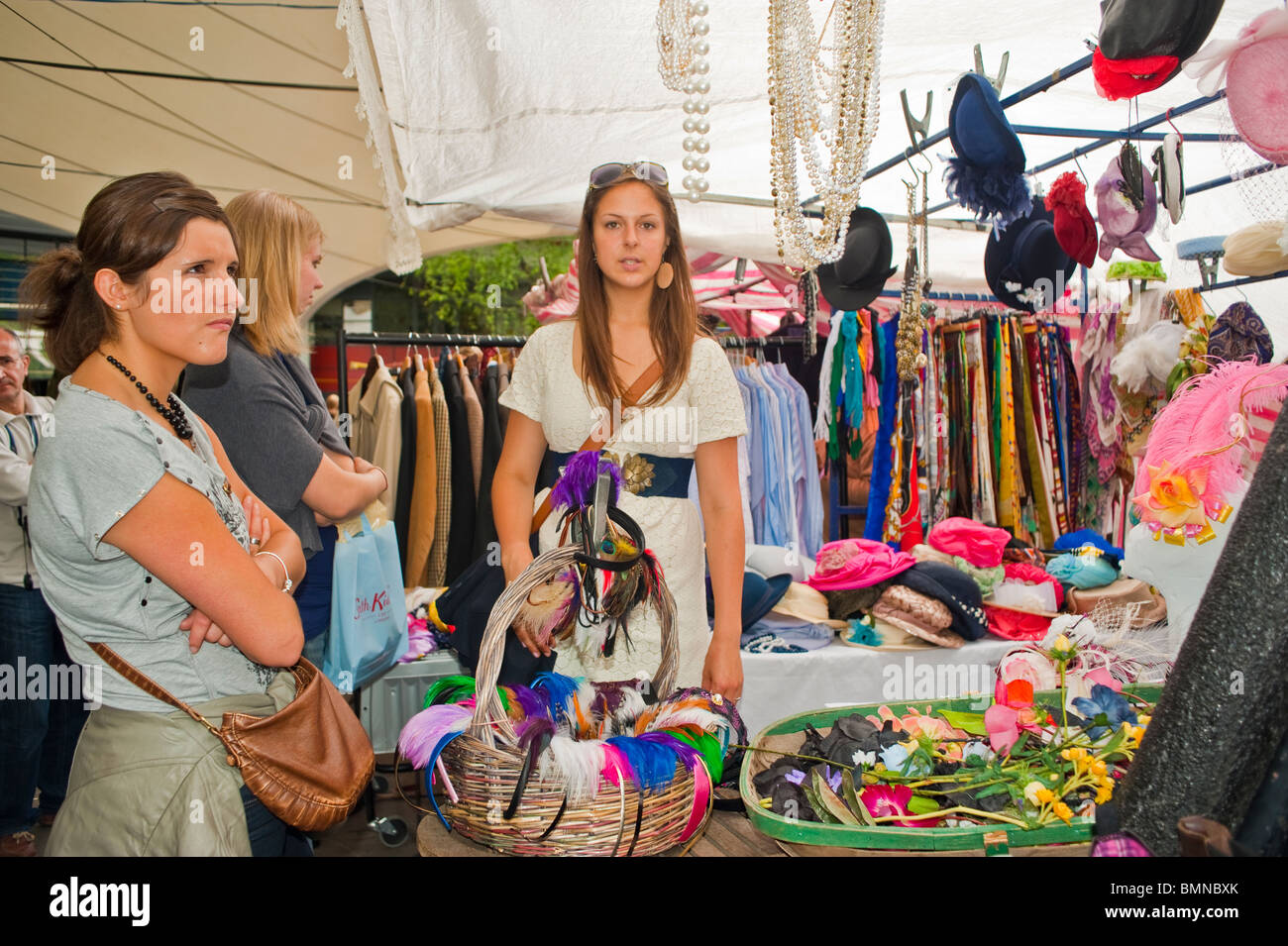 London, England, UK,Woman Shopping for Vintage Clothes on Portobello ...