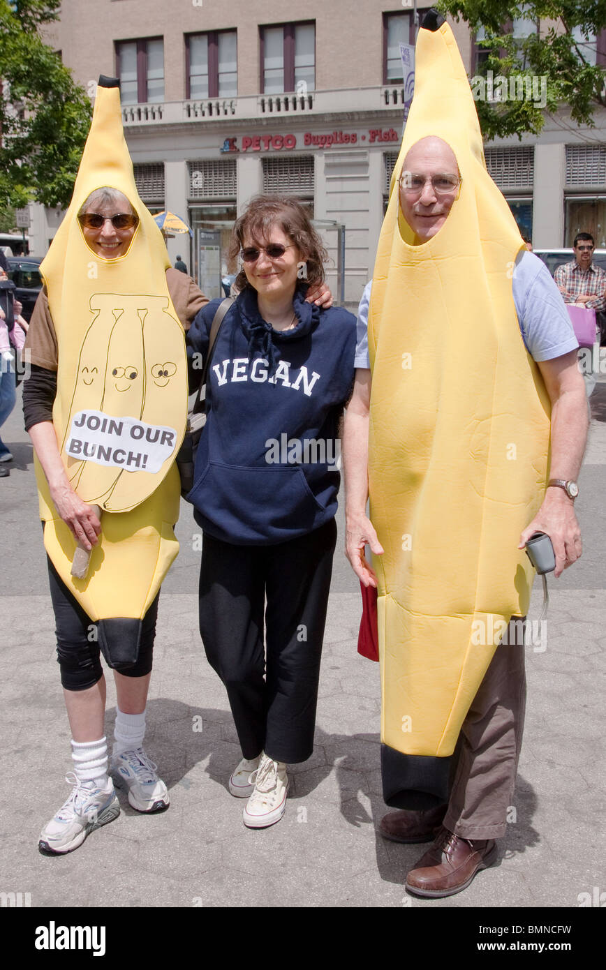 Vegetarians dressed as bananas participate in the Veggie Pride Parade in New York City. Stock Photo