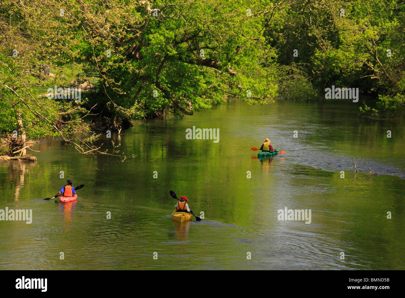 Kayakers on Antietam Creek near Burnside Bridge, Antietam National Battlefield, Sharpsburg, Maryland, USA Stock Photo