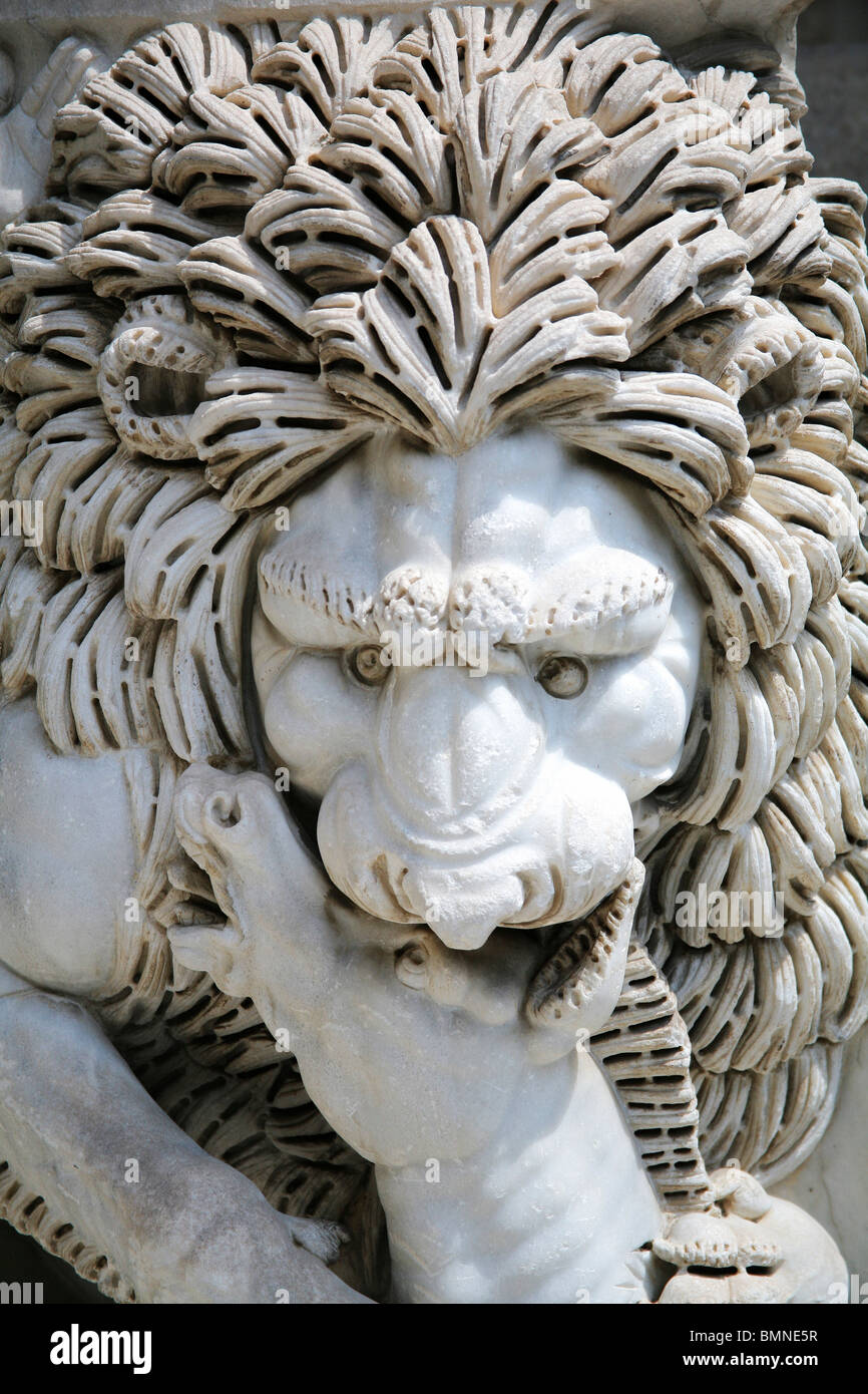 Rome, Italy; Statue Of Lion Biting A Horse Stock Photo