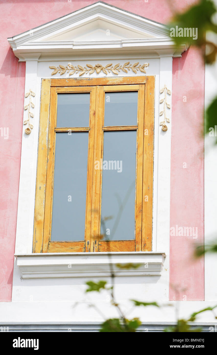 Ravello, Italy; Window With Decorative Mouldings Stock Photo