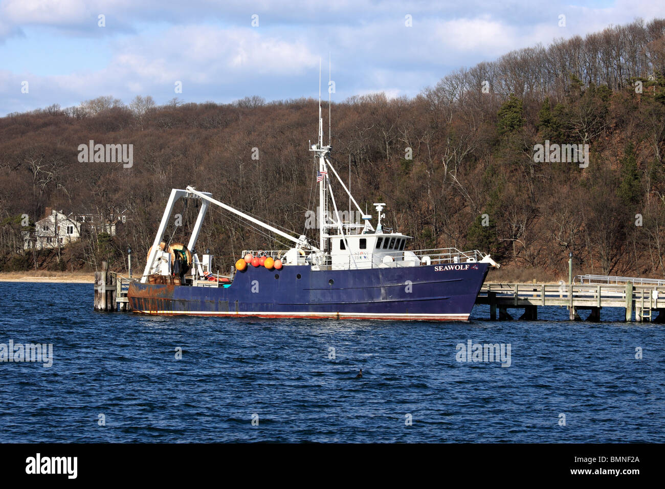 The 'Seawolf' maritime research vessel used by the Stony Brook University marine biology program, Port Jefferson Long Island, NY Stock Photo