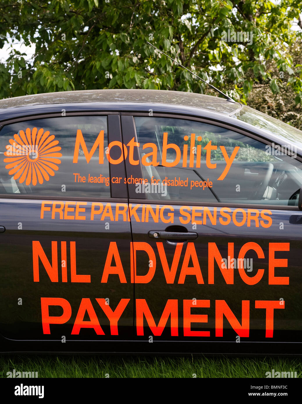 A new automobile advertising the UK motabiliy car scheme. Stock Photo