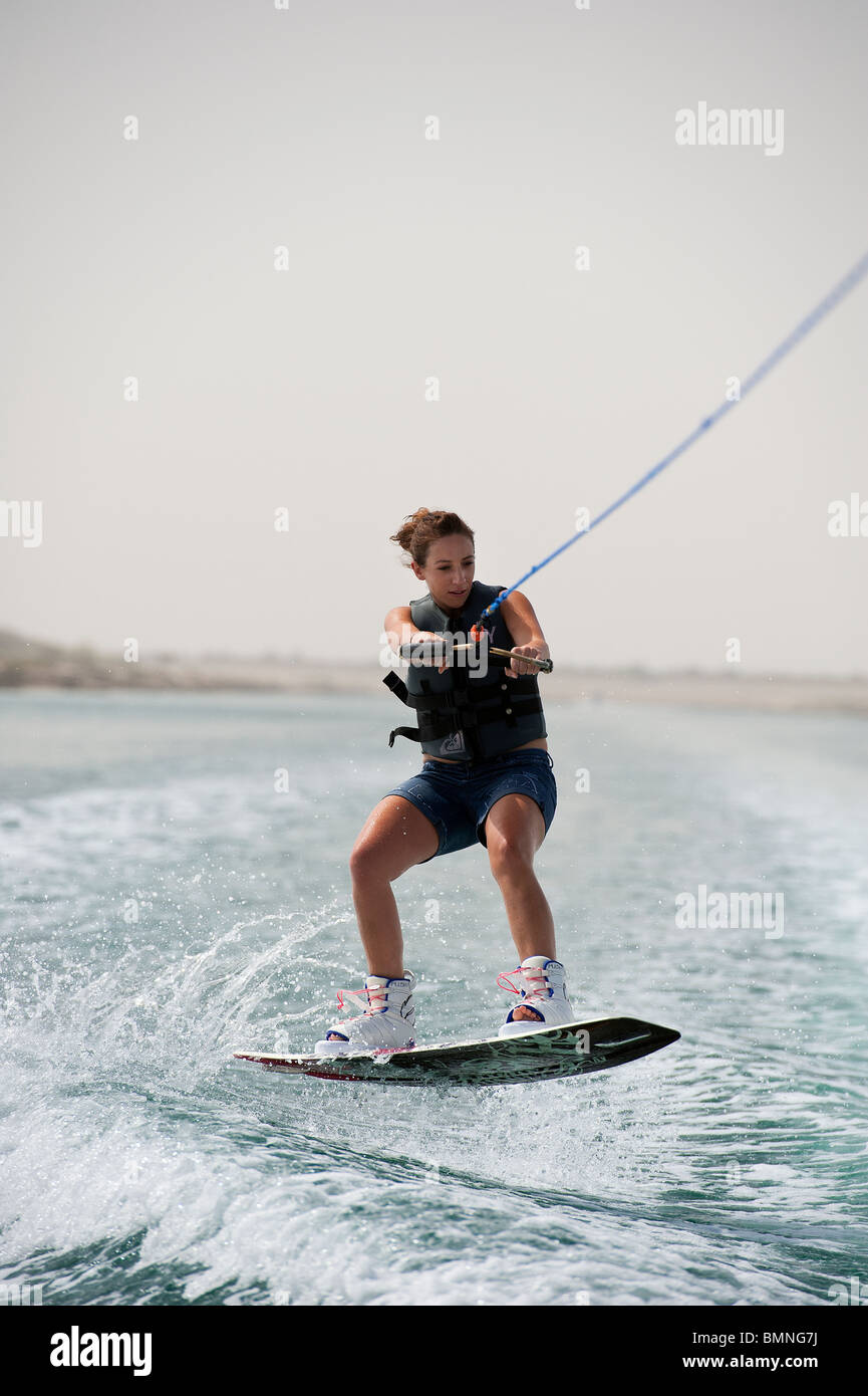 Wakeboarding at Ghantoot, Abu Dhabi, UAE Stock Photo Alamy
