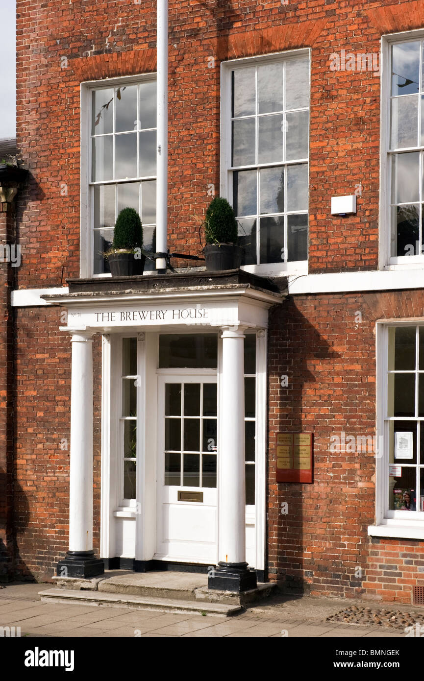 The portico and front entrance doorway to the Brewery house now an office building in high street Marlow. Stock Photo