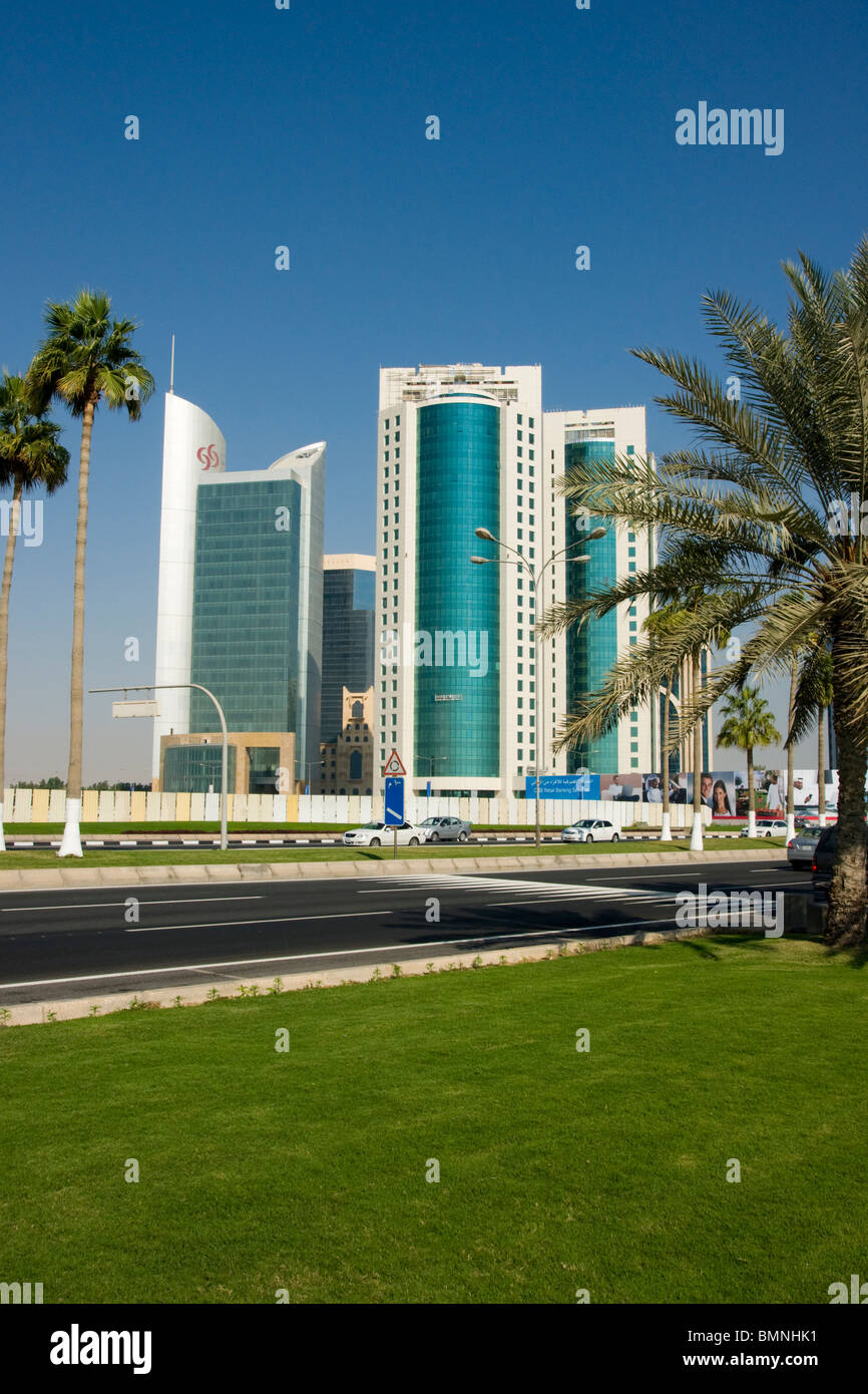 Qatar, Doha Modern Highrise Building In Center Stock Photo