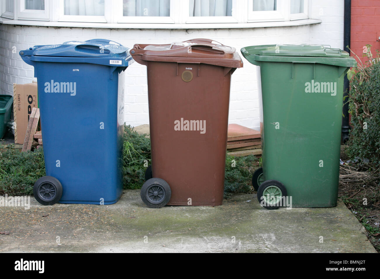 multi coloured bins Stock Photo Alamy