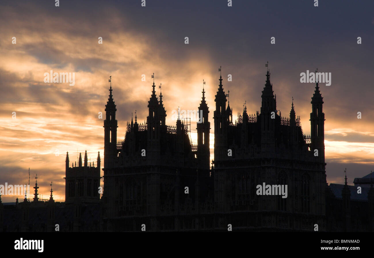 London, Houses Of Parliament At Sunset Stock Photo
