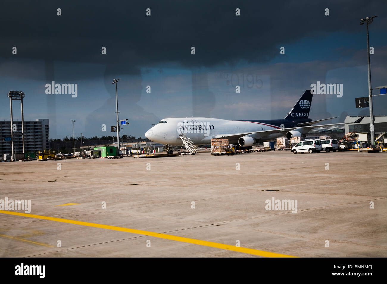 Passenger plane landed parked on airport runway Stock Photo - Alamy