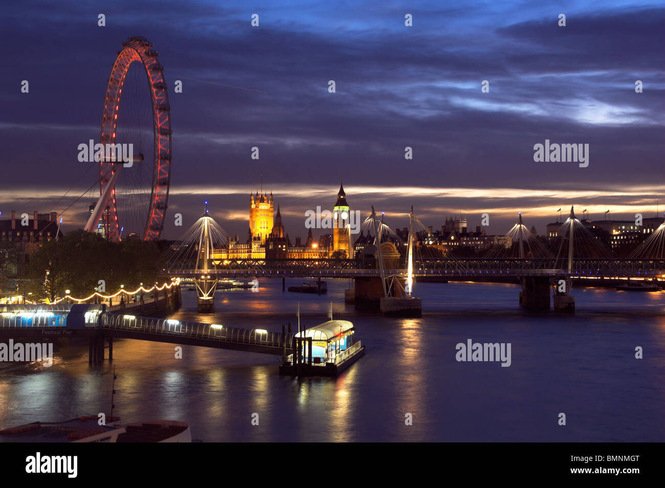 London Skyline at Night Stock Photo