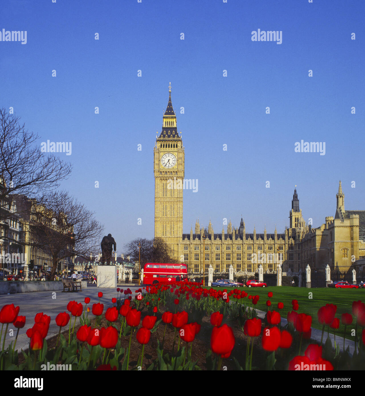 Parliament Square & Houses Of Parliament Stock Photo