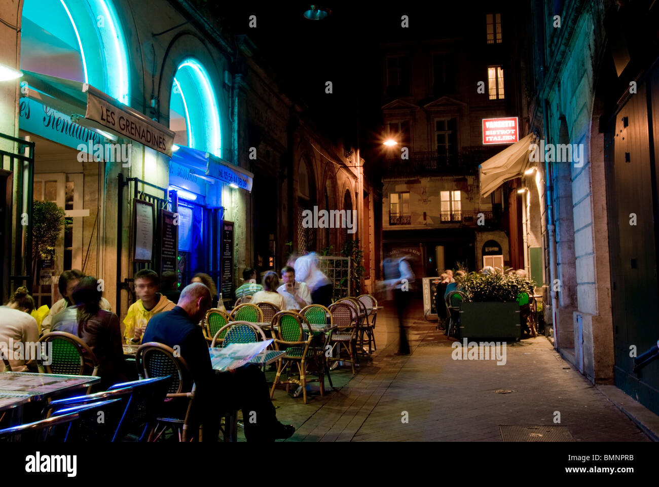 Bordeaux, Rue St Remi Restaurant Night Stock Photo
