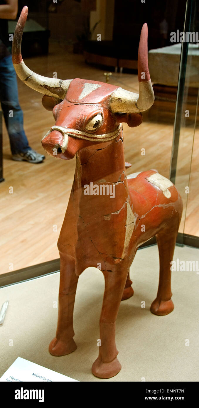 Anatolian Museum Ankara Zoomorphic Vessel  Bull of the storm god 1600 1500 BC Hittite from Bogazkoy Turkey Stock Photo