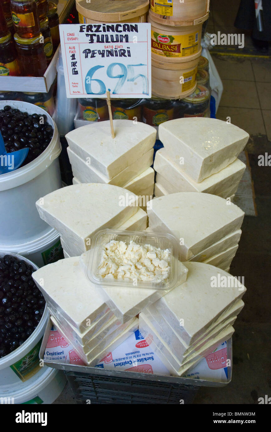 Cheese at market hall Ulus district Ankara central Anatolia Turkey Asia Stock Photo