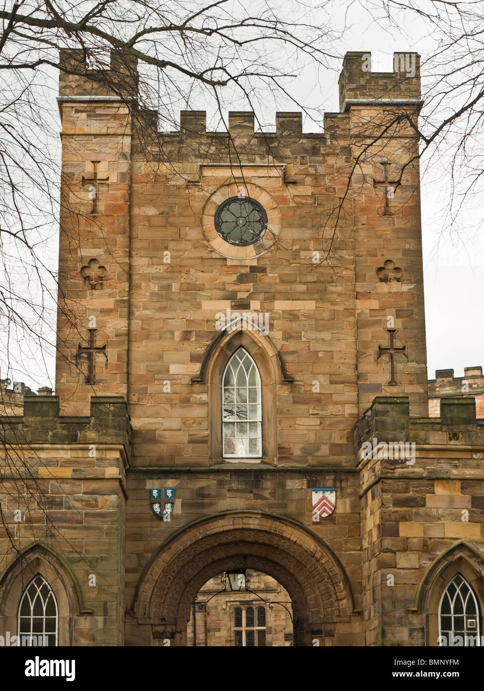The main gate of Durham Castle and University College, Durham City, UK Stock Photo