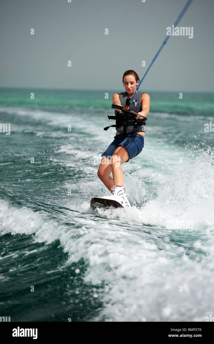 Wakeboarding at Ghantoot, Abu Dhabi, UAE Stock Photo Alamy