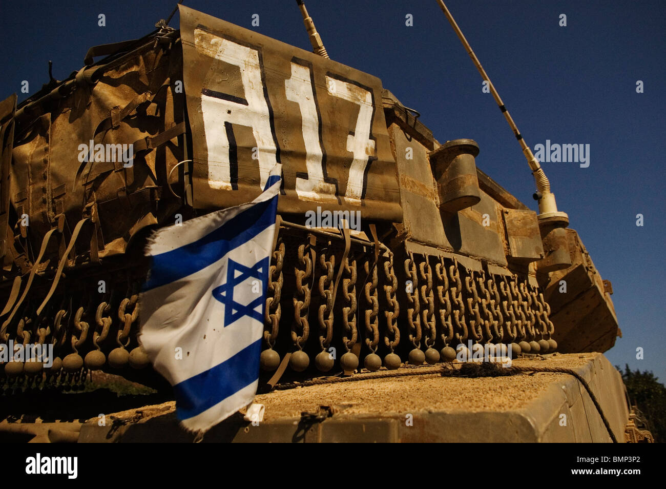 Merkava Israeli tank  turret with flag flying Stock Photo