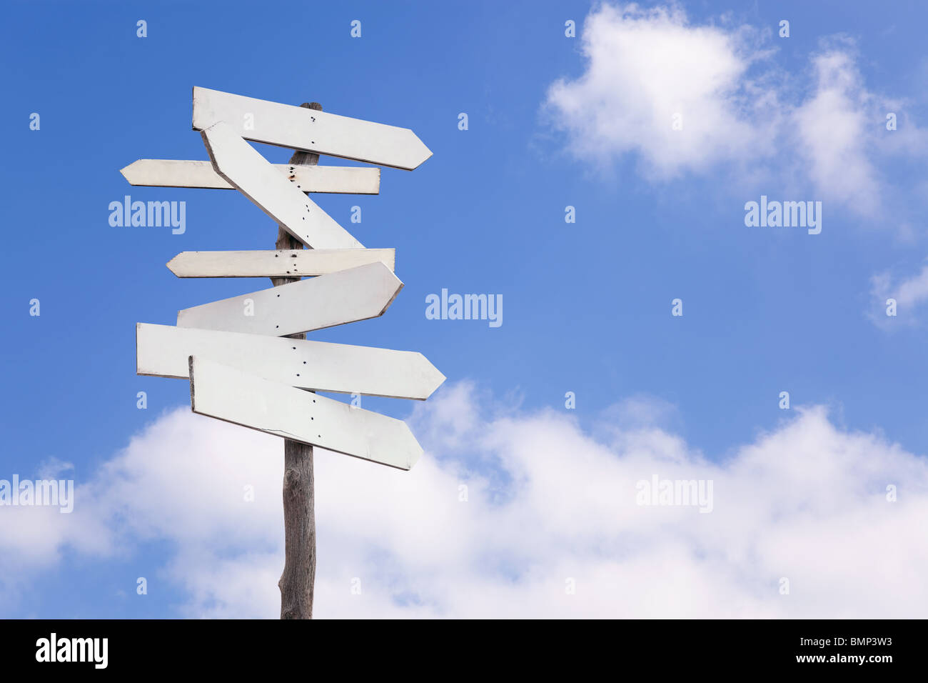An old wooden signpost with blank arrows for you to add your own text Stock Photo