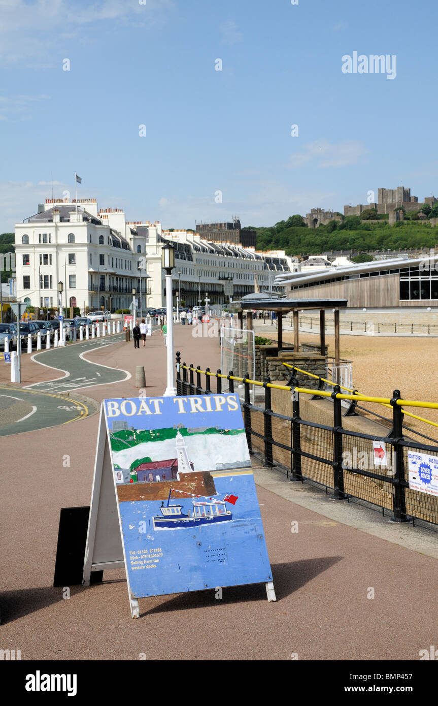 Dover Kent England the seafront and white painted properties on the famous Marine Parade looking toward the Castle Stock Photo