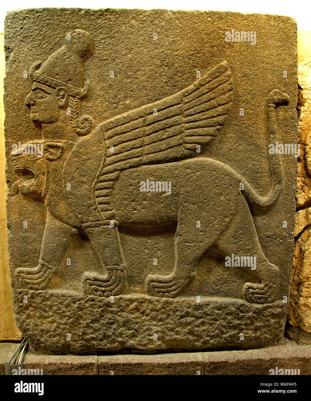Three Headed sphinx  Malatya Aslantepe Neo Hittite 1180 BC 700 BC  Anatolian Museum Ankara Stock Photo