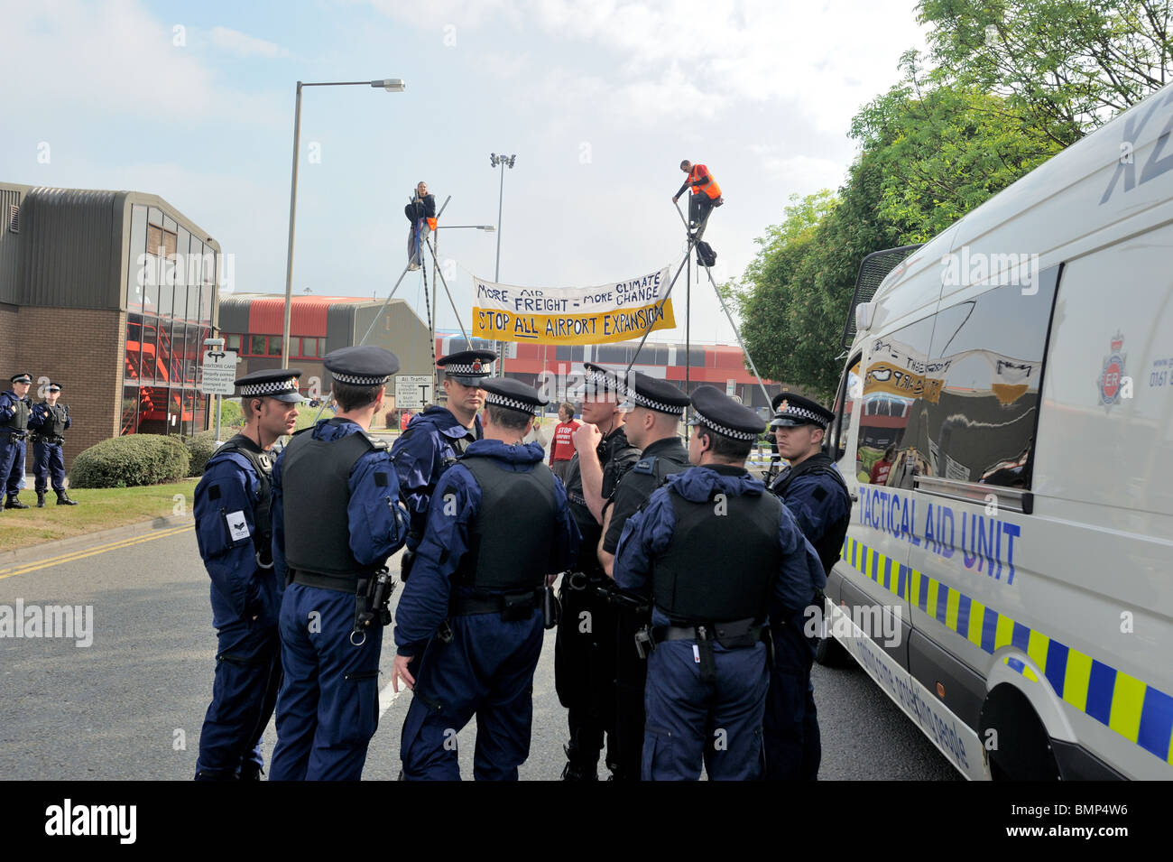 Protesters blockade Manchester Airport Freight Terminal Manchester UK