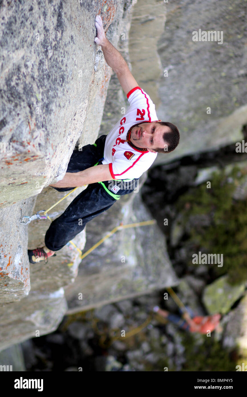Marcin Gąsienica-Kotelnicki is climbing in Polish Tatras Stock Photo