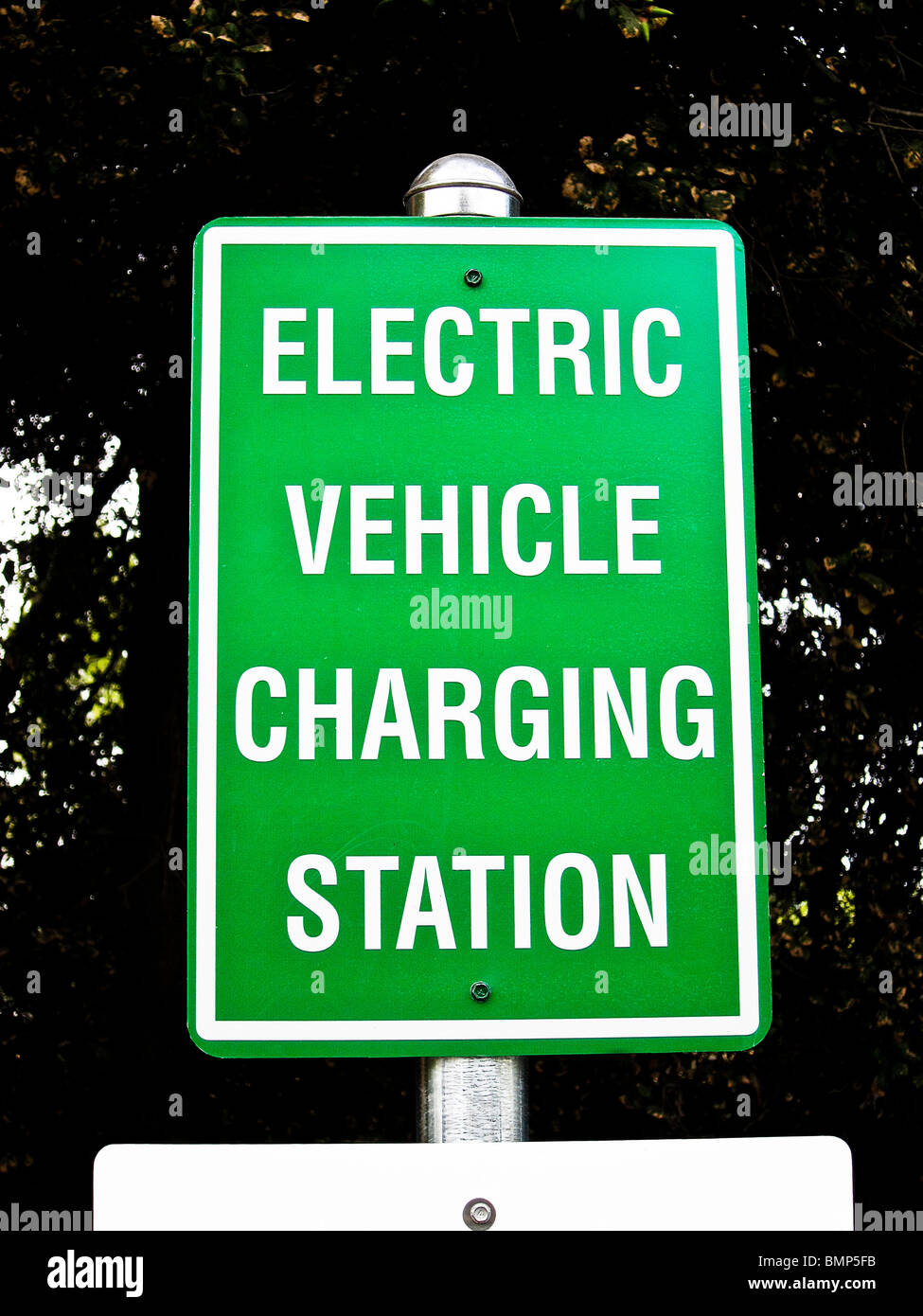 Charging station sign for electric vehicles, bank parking lot, Atascadero, California. Stock Photo