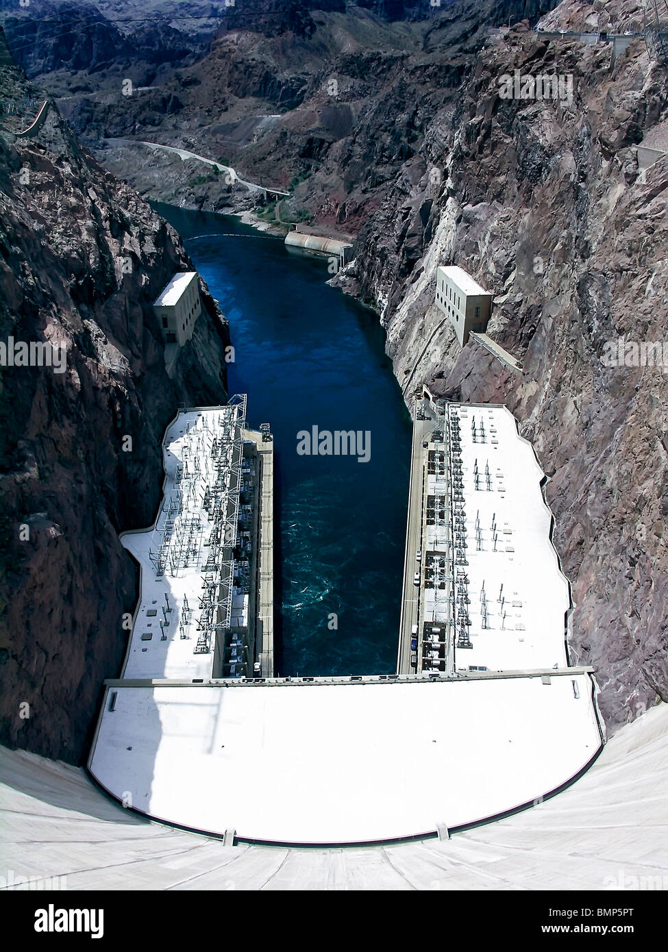 View of the Colorado River as seen from the top of the Hoover Dam ...