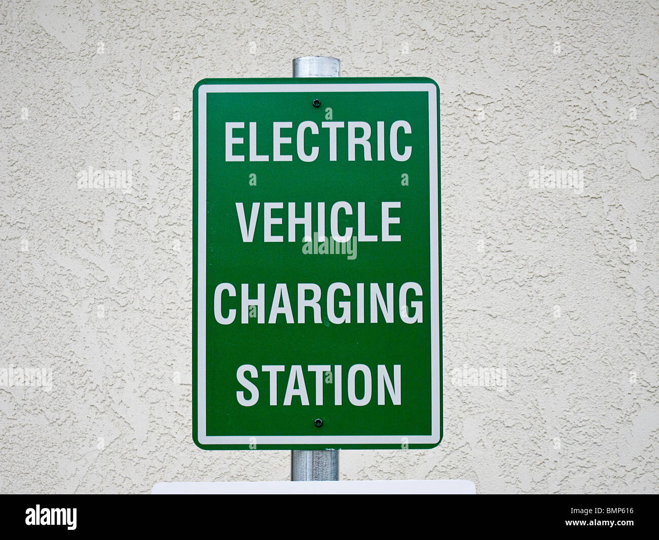 Charging station sign for electric vehicles, bank parking lot, Oxnard, California. Stock Photo