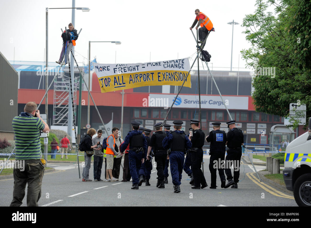 Protesters blockade Manchester Airport Freight Terminal Manchester UK