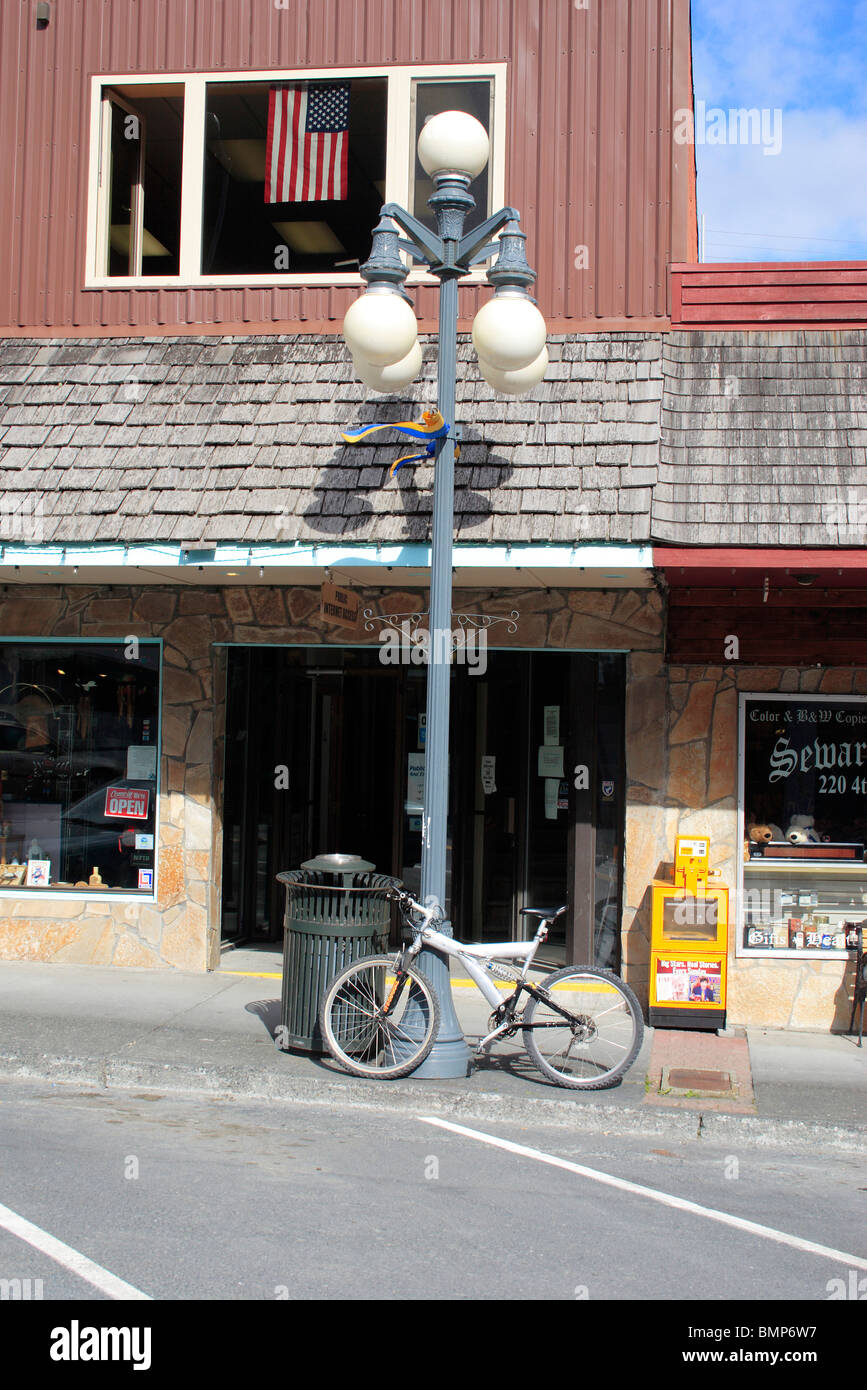 Bicycle in downtown ; Seward ; Kenai peninsula borough ; Alaska ; U.S.A