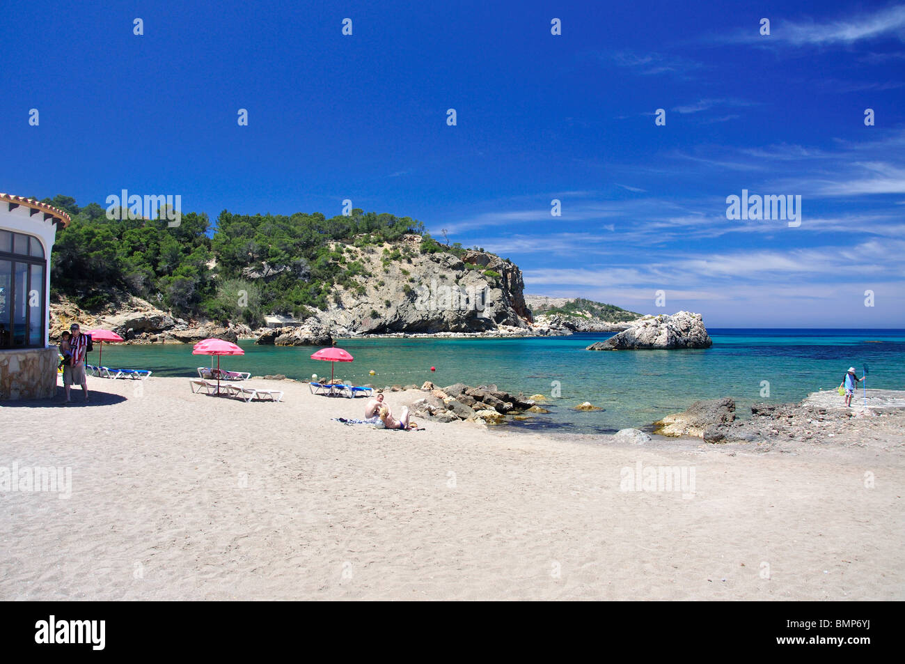 Beach view, Cala Xarraca, Ibiza, Balearic Islands, Spain Stock Photo