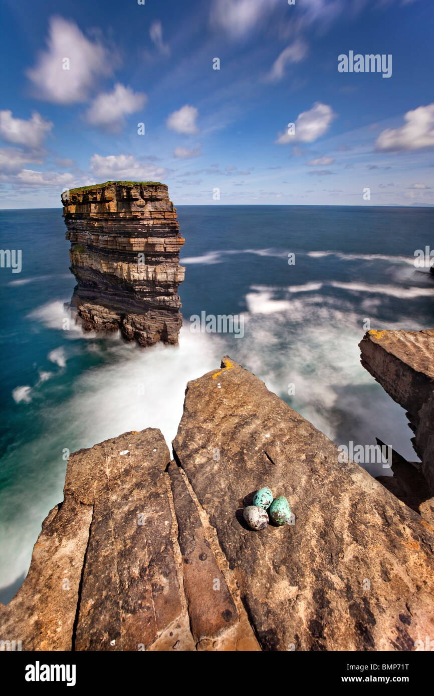 Dun Briste, a spectacular sea-stack stands off  Downpatrick Head,  Co. Mayo. Ireland. Stock Photo