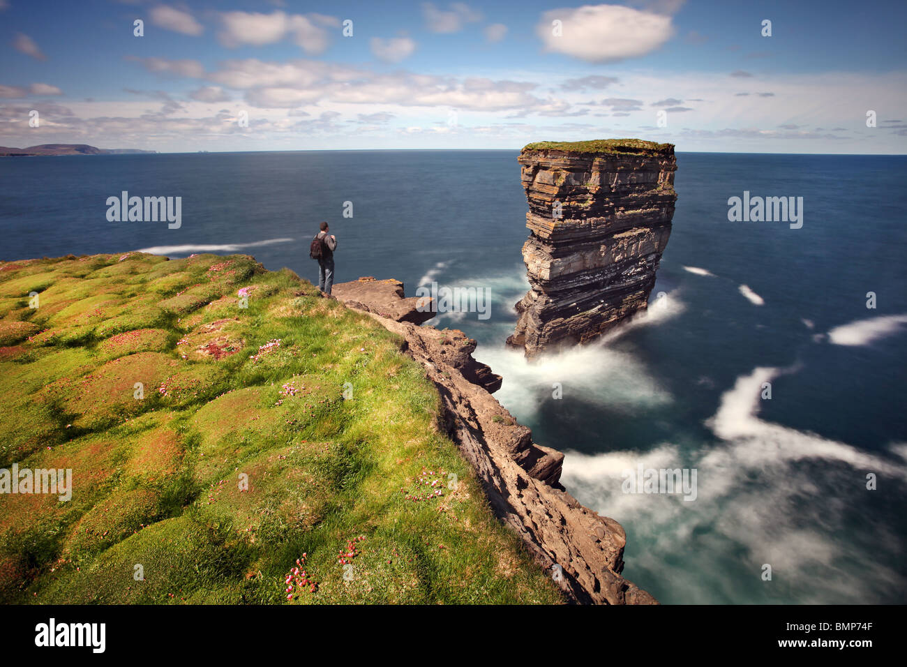 Dun Briste, a spectacular sea-stack stands off  Downpatrick Head,  Co. Mayo. Ireland. Stock Photo