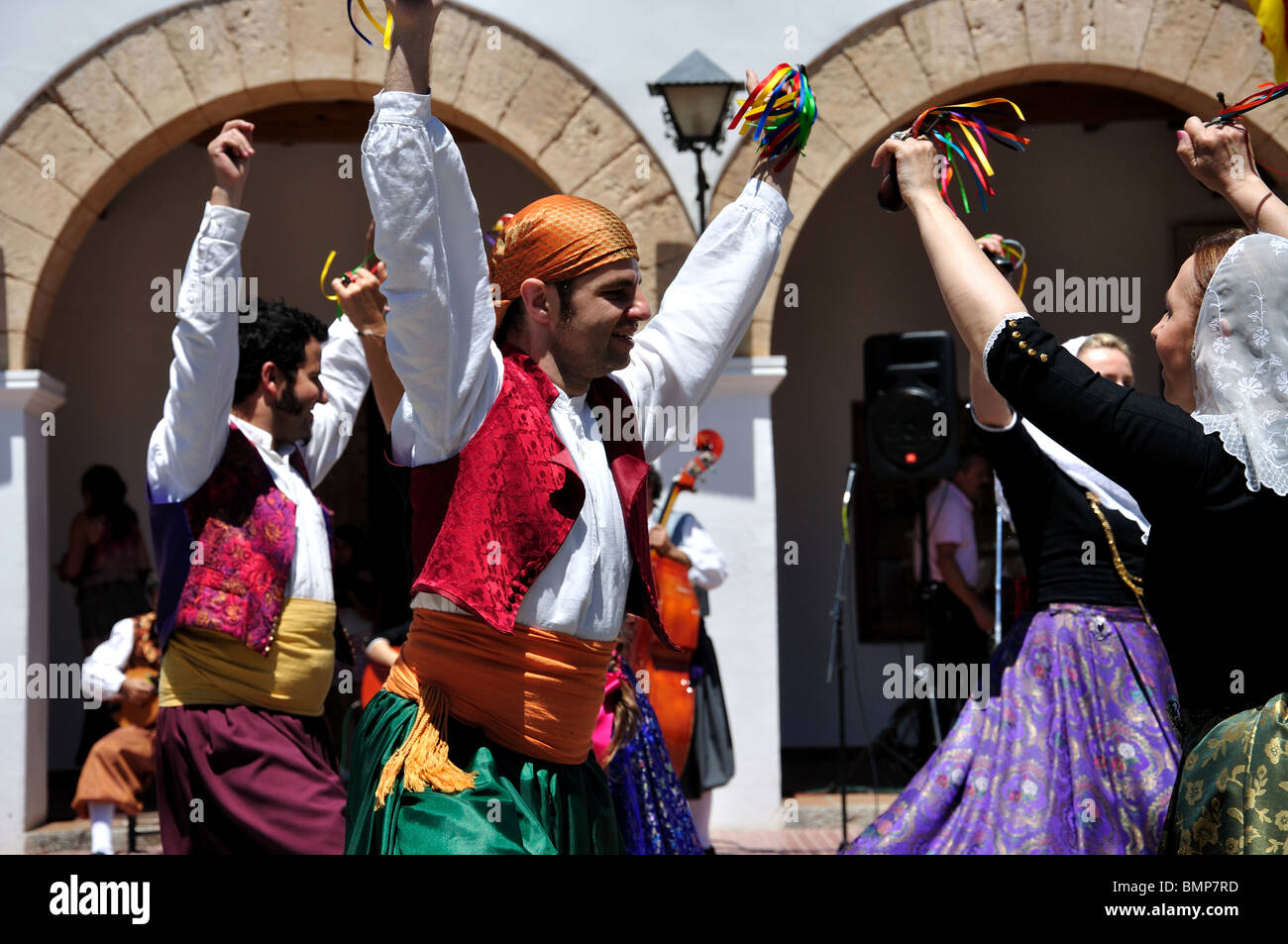 Balearic folklore show, Placa d'Espanya, Santa Eularia des Riu, Ibiza, Balearic Islands, Spain Stock Photo