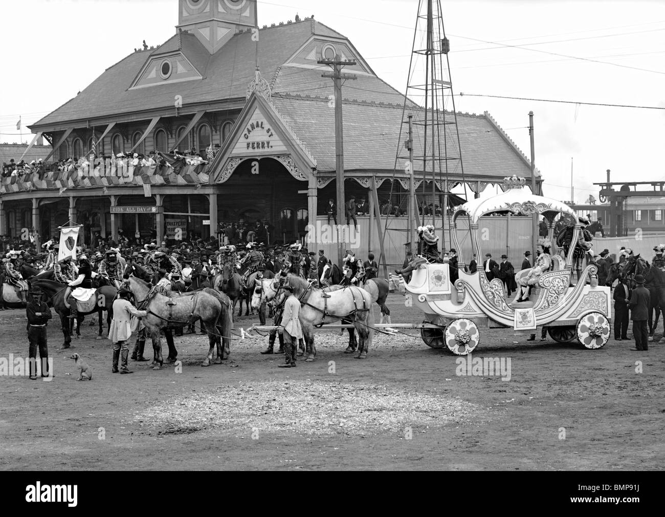 Mardi Gras Day, royal chariot with Rex, New Orleans, Louisiana circa 1906 Stock Photo