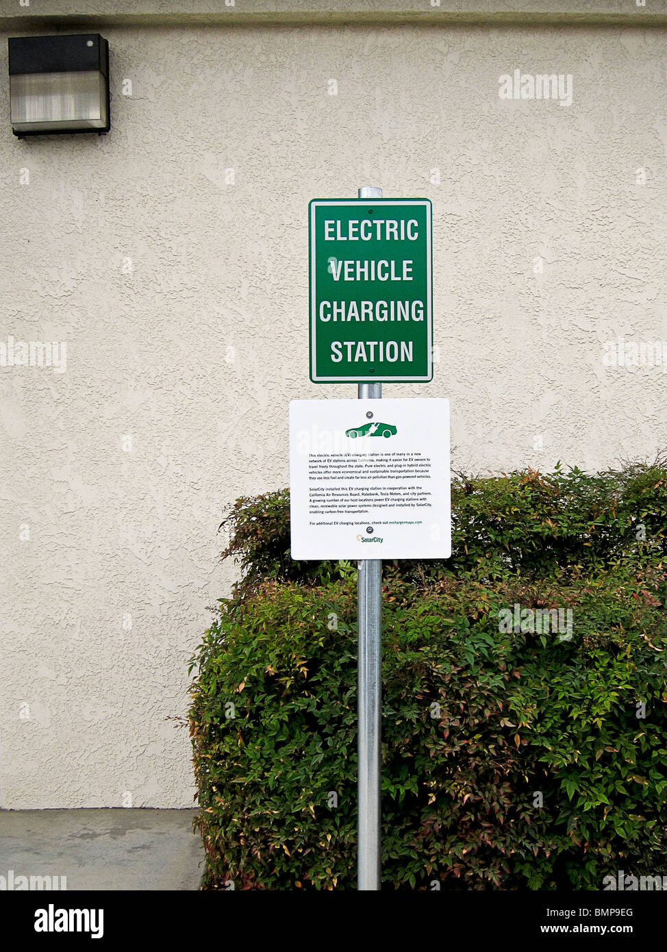 Charging station sign for electric vehicles, bank parking lot, Oxnard, California. Stock Photo